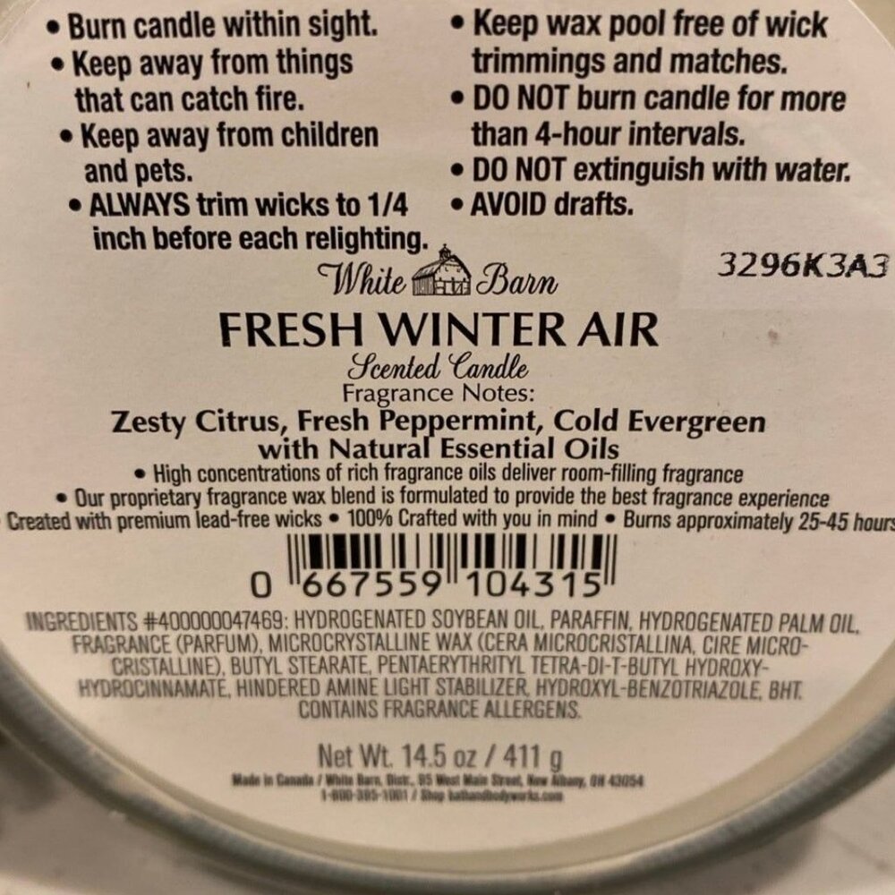 Bath & Body Works White Barn “Fresh Winter Air” New 3 Wick Candle - Picture 5 of 6